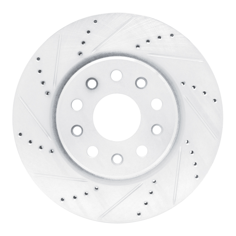Jeep Grand Cherokee Brake Rotor (1) - Front Left - R1 Concepts - Drilled & Slotted - Silver - `22-`25